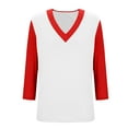thumbnail image 4 of jtjvou V-Neck 3/4 Sleeve Women's Casual Blouse Unique Design Soft Breathable Fabric Trendy Style Versatile Top for Daily Wear Shopping Office Red L, 4 of 5