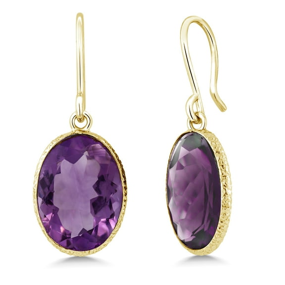 Gem Stone King 10.00 Ct Purple Amethyst 14x10mm Oval Shape 18K Yellow Gold Plated Silver Dangle Earrings