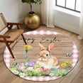 thumbnail image 2 of Large Round Rug 8Ft Washable Non-Slip, Happy Easter Bunny Circle Area Rugs for Living Room Bedroom, Spring Floral Wooden Pink Plaid Indoor Floor Mats Carpet Runner for Home Decor, 2 of 8