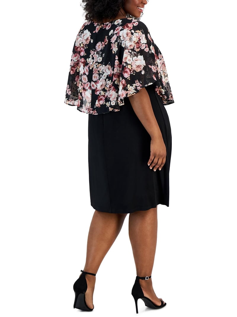 Connected Apparel Womens Plus Chiffon Floral Popover Shift Dress