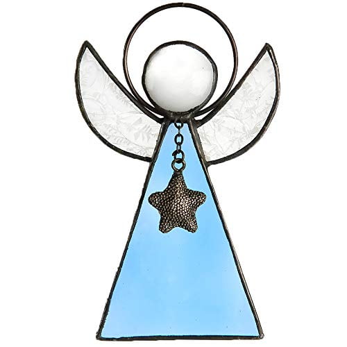 Ornement Ange Attrape-Soleil de Fenêtre Vitrail Bleu Décoration de Sapin de Noël Décoration de Vacances Souvenir Cadeau de Sympathie J Devlin ORN 215-3 (Bleu Pâle)