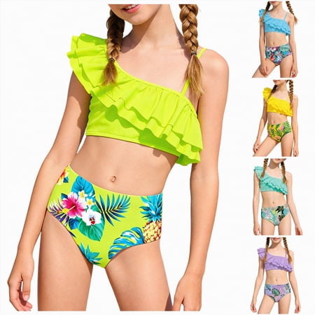 YDFCWXW Kids Girls 2 Pieces Bathing Suit Sleeveless Swim Top with Bottoms Set for Beach Swimming (Light Purple 8-9 Years)