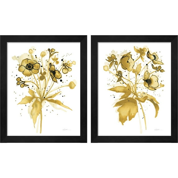 Great Art Now Celebration d Or with Gray by Shirley Novak, 2 Piece Framed Art Set Each 9.25"W x 11.25"H