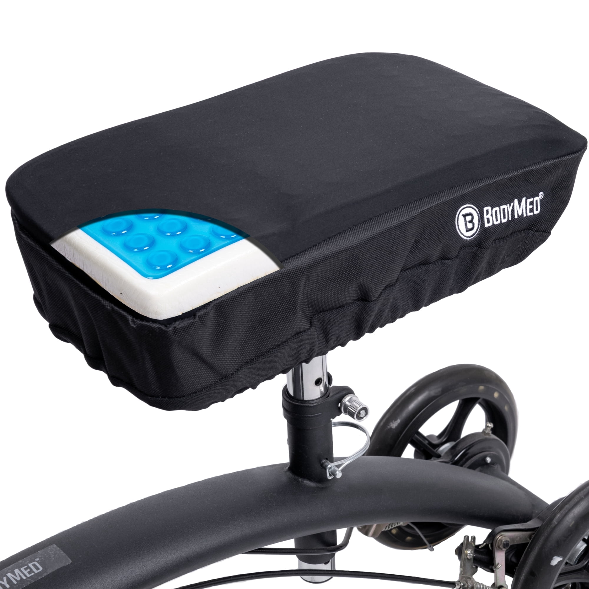BodyMed Knee Walker Padded Gel Cover, Gel + Memory Foam Cushion, Elastic Fit Design, Low-Profile Comfort Pad, One Size Fits Most Knee Walkers