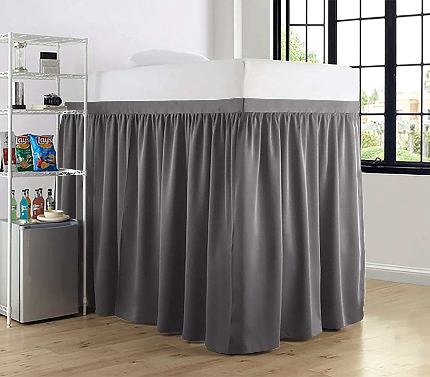 College Dorm Bedskirt, Ruffled Dorm Bedskirt for Dorm Bed, Twin XL Size, 100% Microfiber, Bedskirt Dorm 32" Drop Extra Soft and Luxury -Dark Gray Solid.