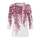 thumbnail image 4 of Camisas de manga 3/4 para mujer Camisetas gráficas con estampado lindo Blusas Casual Tallas grandes Tops básicos Jersey Vino / L, 4 of 5