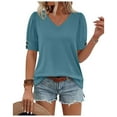 thumbnail image 6 of ICHUANYI Womens Tops Cap Short Sleeve Blouse V Neck Summer Spring Shirts Casual Solid Color Base T-shirt Button Top, 6 of 7