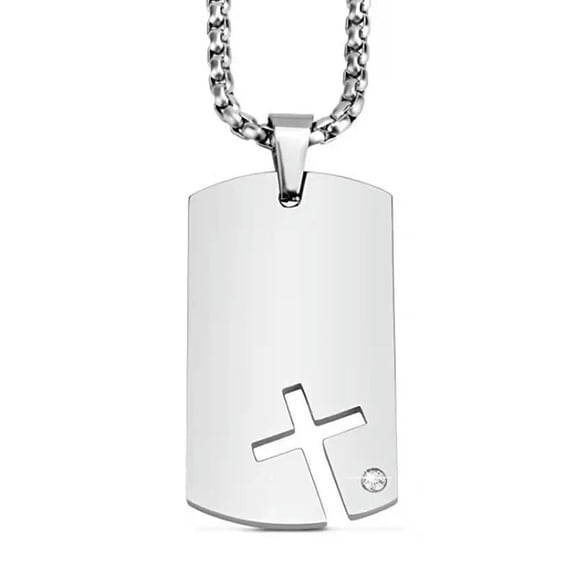 HOOUN Stainless Steel Dog Tag Chain Necklace Silver Cross Faith Pendant Crucifix Gift