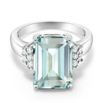 Gem Stone King 925 Sterling Silver Sky Blue Simulated Aquamarine Ring for Women (6.94 Cttw, Gemstone Birthstone, Emerald Cut 14X10MM, Available in Size 5, 6, 7, 8, 9)