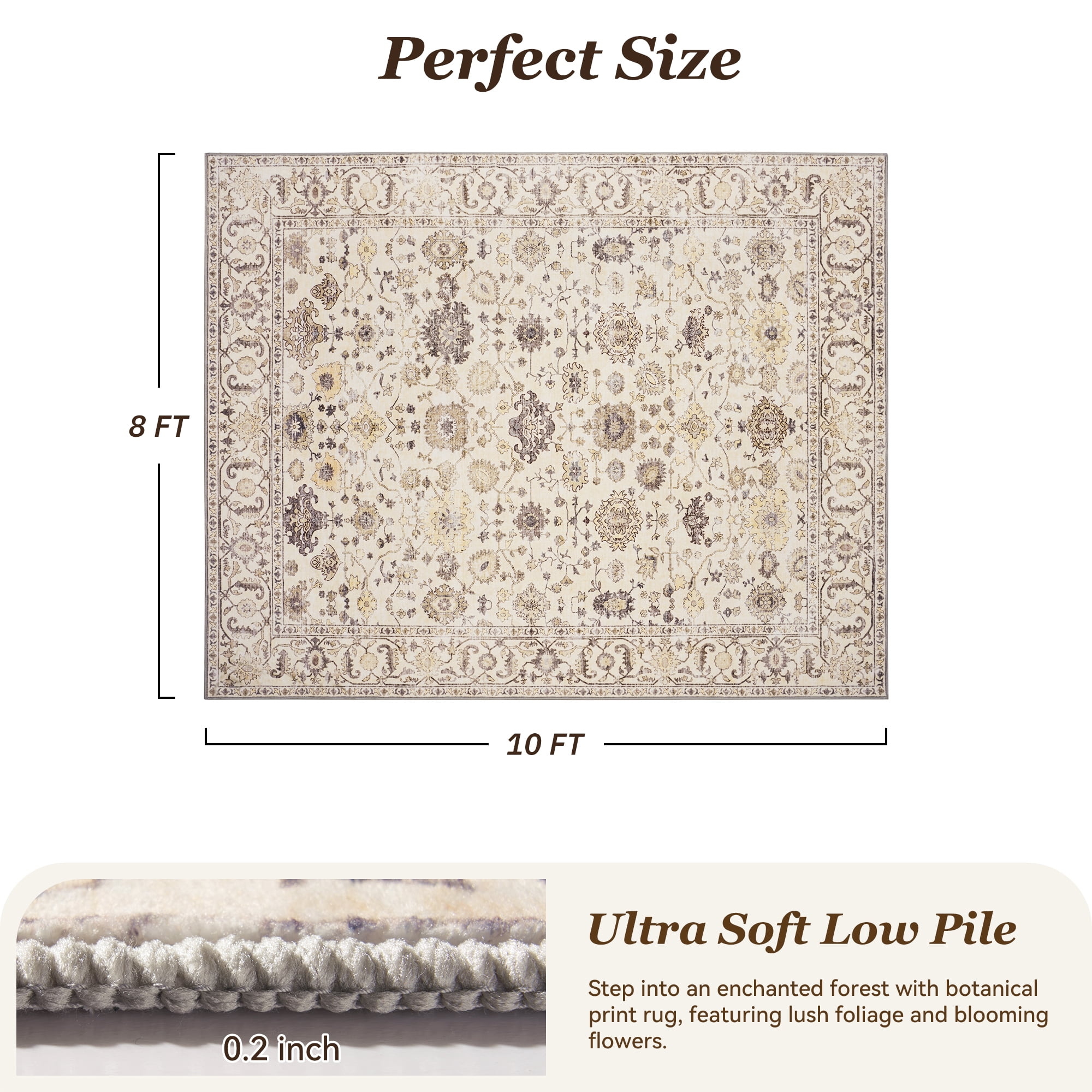 SIXHOME 8'x10' Area Rugs for Living Room Rugs for Bedroom Vintage Soft Floral Area Rug Washable Botanical Printed Carpet Non Slip Oriental Rug for Dining Room and Farmhouse Home Decor Beige