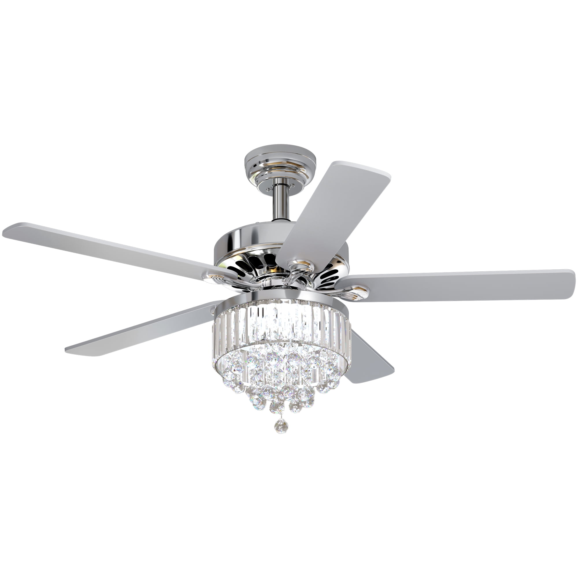 Dextrus 52'' Chandelier Ceiling Fan with Remote, Crystal Fan Light, Indoor Fan Ceiling with 3 Speed, Silent Reversible Motor, Dual-Sided Blades, Chrome