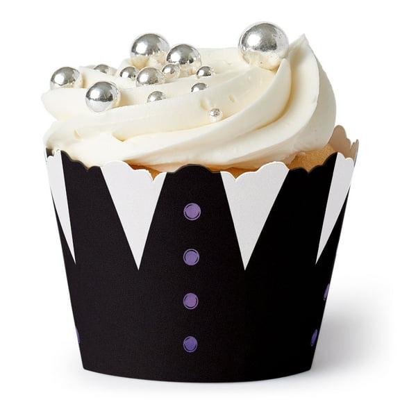 Big Dot of Happiness Goth Girl Cupcake Wrappers, Adjustable Fit, Black and Purple Halloween or Gothic Birthday Party Decorations - Set of 12