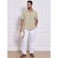 thumbnail image 2 of DARING DIVA Men's Texture Short Sleeve Button Down Casual Knitted Shirt S Khaki, 2 of 7
