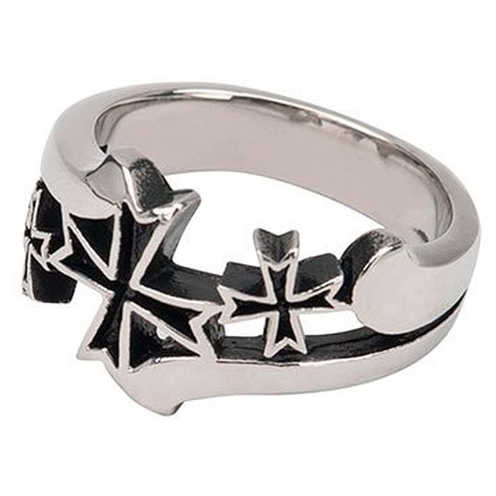 Inox INOX JEWELRY Mens Sovereign Steel Black Oxidized Crosses Ring