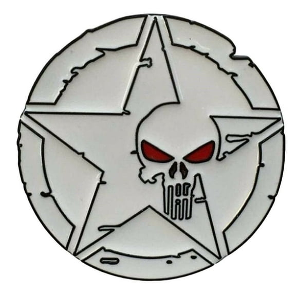 Punisher Skull Black and White Star Design Metal/Enamel Belt Buckle
