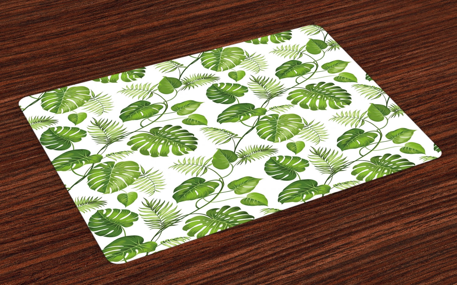 Leaf Placemats Set of 4 Brazilian Rainforest Foliage Nature Ivy Swirls Palm Banana Trees Leaves