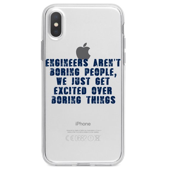 DistinctInk Clear Shockproof Hybrid Case for iPhone XR (6.1" Screen) - TPU Bumper Acrylic Back Tempered Glass Screen Protector - Engineers Aren't Boring Excited Over Boring Things