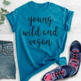 thumbnail image 2 of Young Wild And Vegan Shirt, Unisex Women's Men's Shirt, Vegan Shirt, Veganism Shirt, Heather Blue, Small, 2 of 6