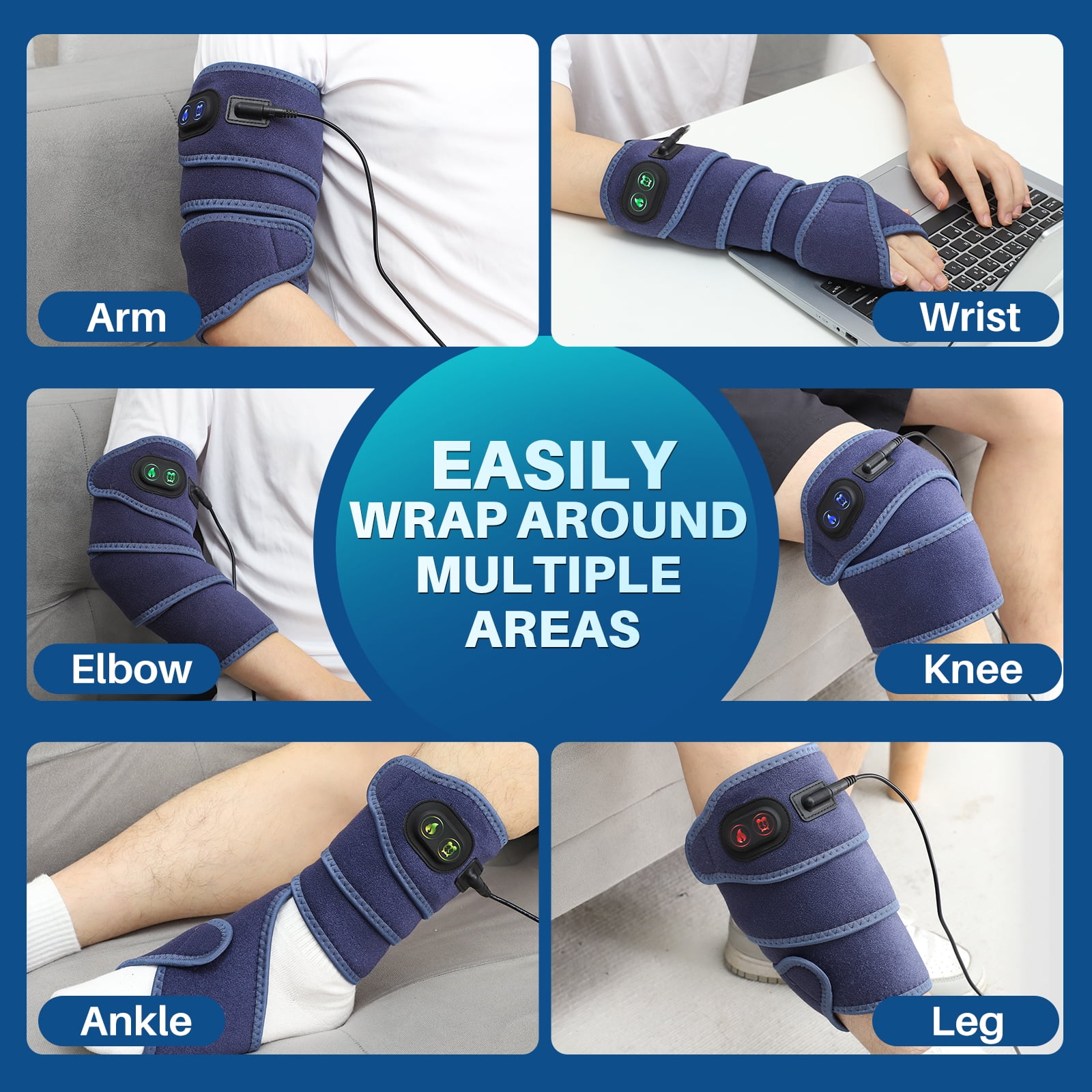 Electric Heating Pads for Elbow Arm Wrist Ankle Leg Knee, Elbow Heated Pad Wrap for Multiple Body Areas, Fast Heating Body Wrap Heated Brace with 4 Heating Levels, 3 Timing Settings