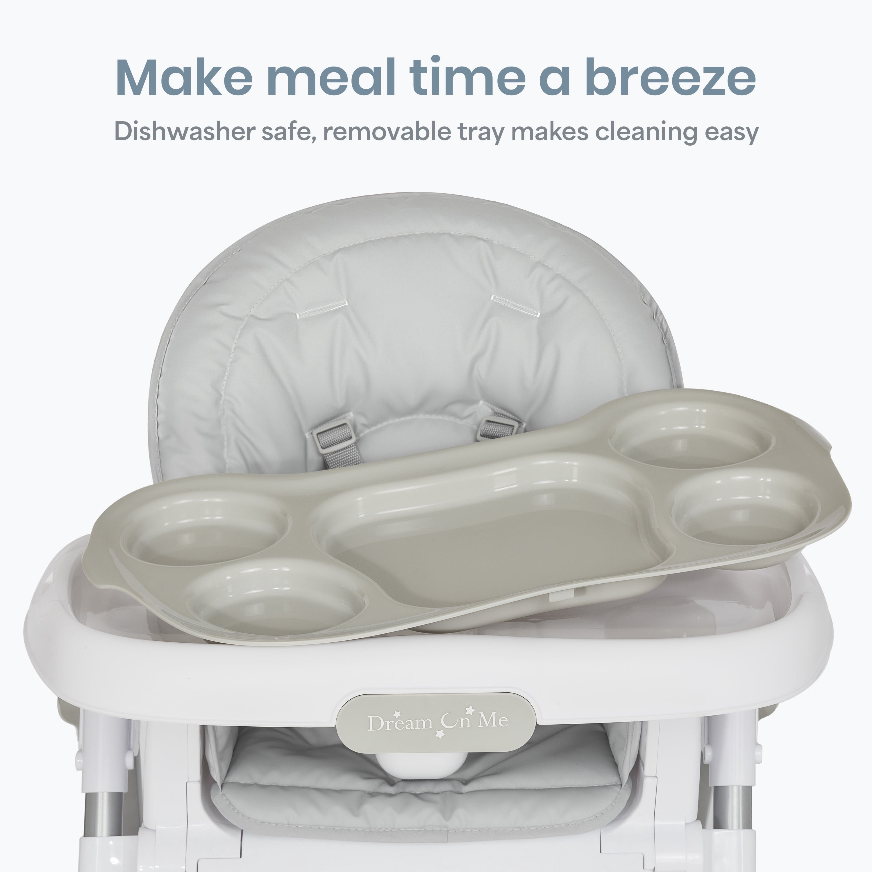 Dream On Me Solid Times High chair, Compact & Sleek High Chair, Multiple Recline and Height Positions, Lightweight Portable Highchair, In Gray