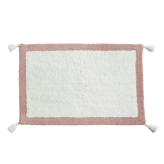 My Texas House Rose Pink Border Cotton Bath Rug with Tassels, 20" x 30"