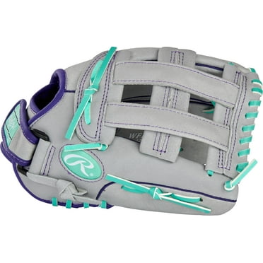 Rawlings Fastpitch Series Youth 12" Softball Glove, Basket Web, Gray/Mint, Right Hand Throw