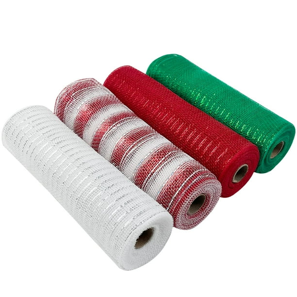 Cinta navideña de malla de polietileno CIEOVO, 4 rollos, 25 cm x 9 m