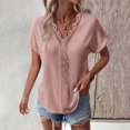 thumbnail image 2 of Diufon Women's Knit Tops Summer Short Sleeve V Neck Blouses Lace Peathwork Solid Color Tees, 2 of 6