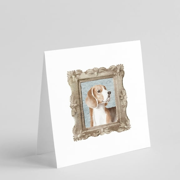 Beagle Tricolor Side View 2 Square Greeting Cards and Envelopes Pack of 8 5 in x 5 in
