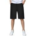 thumbnail image 3 of FINALGANG Boys Kids Solid Color High Waisted Pleated Shorts Button Closure Side Pockets Lightweight Casual Comfy Shorts For Summer Vacation Wear Black 11-12 Years, 3 of 4