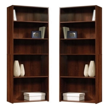 Home Square 5-Shelf Engineered Wood Bookcase Set in Brook Cherry (Set of 2)
