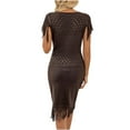 thumbnail image 5 of Diufon Knit Cotton Dresses for Women Solid Color Hem Fringe Dress Crewneck Cap Sleeve Hollow out Dress, 5 of 6