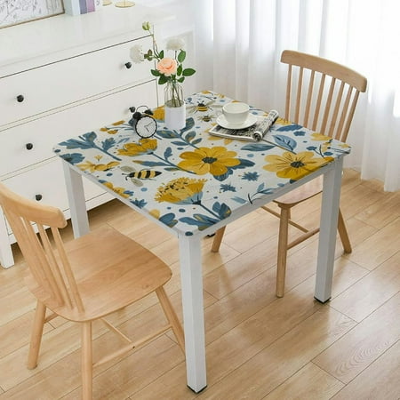

Bee Flower Leaf Square Tablecloth Waterproof Polyester Fabric Table Cloth Stain and Resistant Washable Table Cover for Kitchen Dining Picnic Party Home