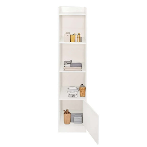 4 Tiers Storage Cabinet Density Board Narrow Corner Bookcase Open Shelves Tower Rack with Door