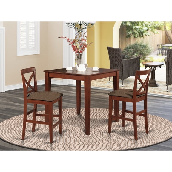 Farmhouse Dining Set - 36" Square Table & 4 Stools - Solid Wood - Brown Finish