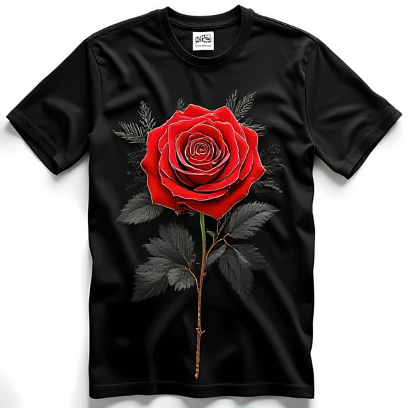 Bold Red Rose Graphic Black T-Shirt for Men and Women Floral Design