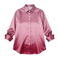 thumbnail image 4 of KDDYLITQ Womens Blouses Button Down Collared Tops Long Sleeve Satin Business T Shirt Solid Color Work Vintage Clothes Pink 2XL, 4 of 7