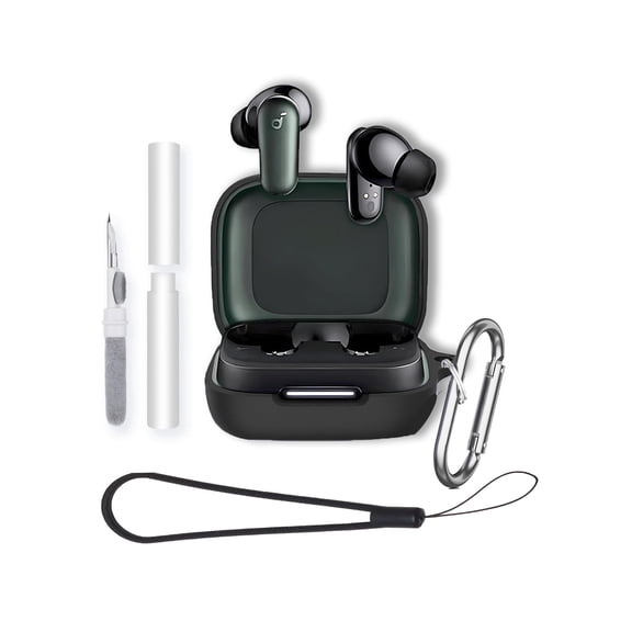 Soft Silicone Protective Case for Soundcore P30i,Shockproof & Anti-Scratch Cover with Keychain,Lanyard & Cleaning Kit,Anti-Lost & Dustproof Protector-Black