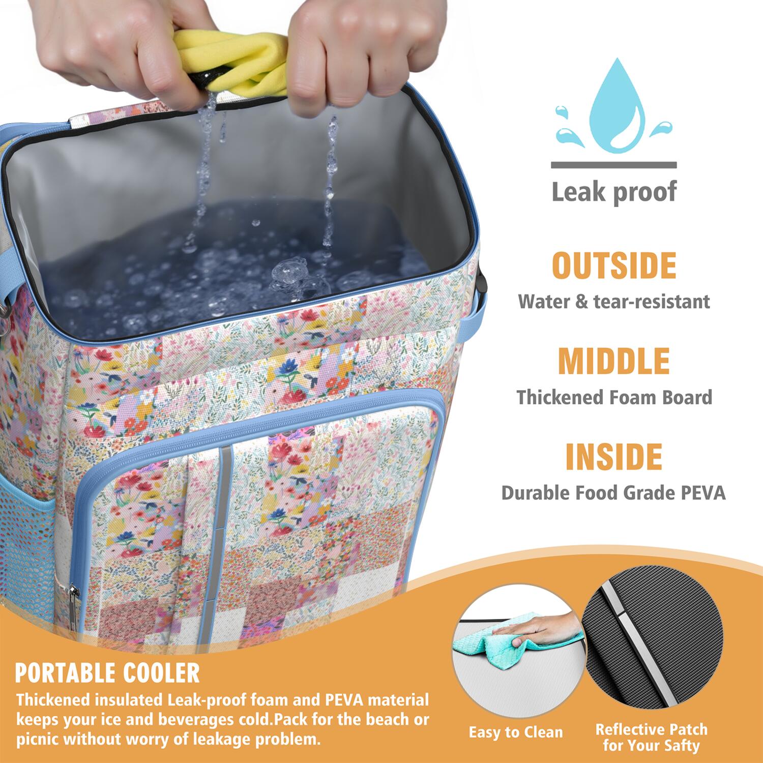 Travel Cooler Bag - Pioneer Flower Camping Beer Cooler Backpack with Bottle Opener- Waterproof Insulated Picnic Backpacks - Cooler Bag for Beach