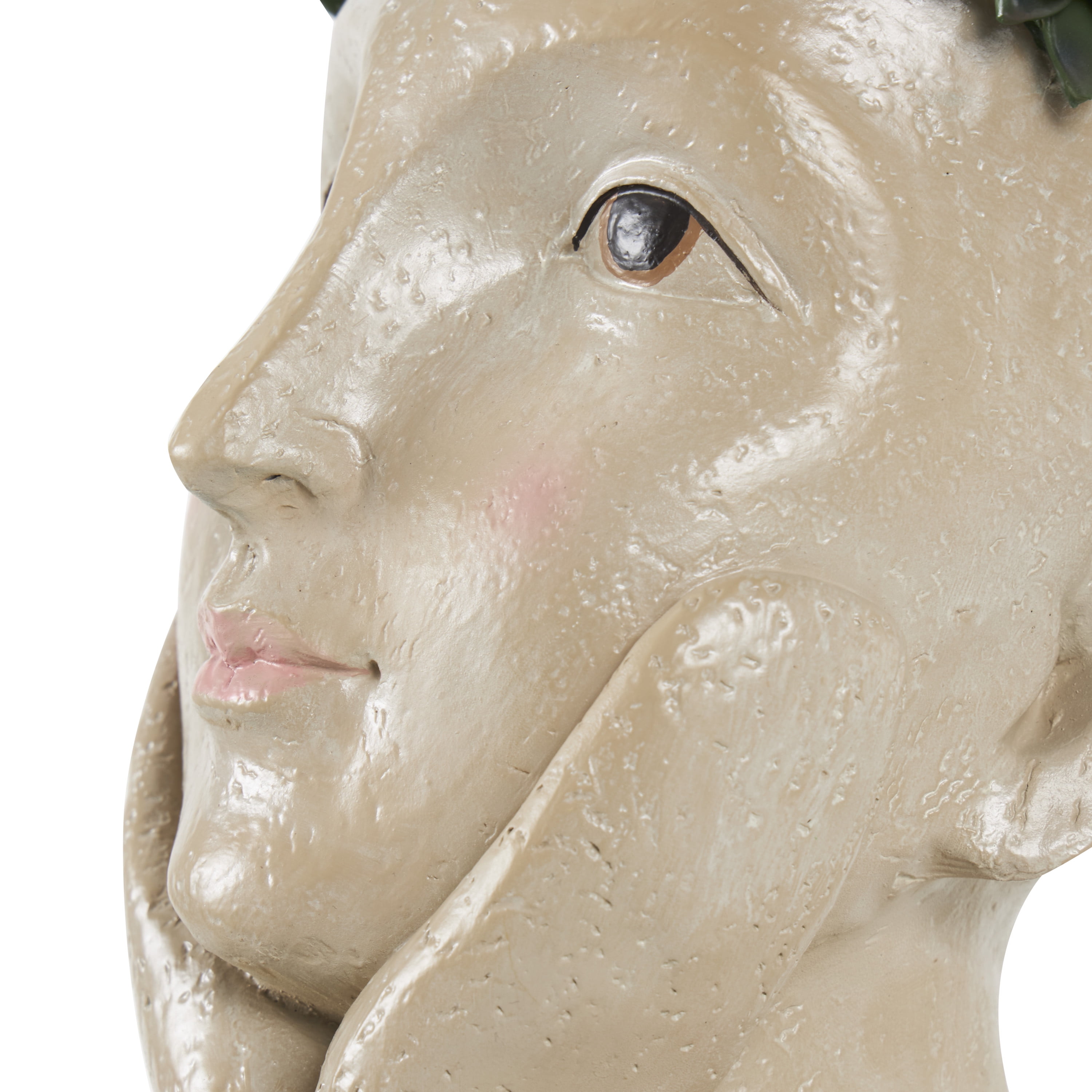 DecMode 10" x 17" Bust Beige Resin Woman Planter with Succulent Crown and Orange Top