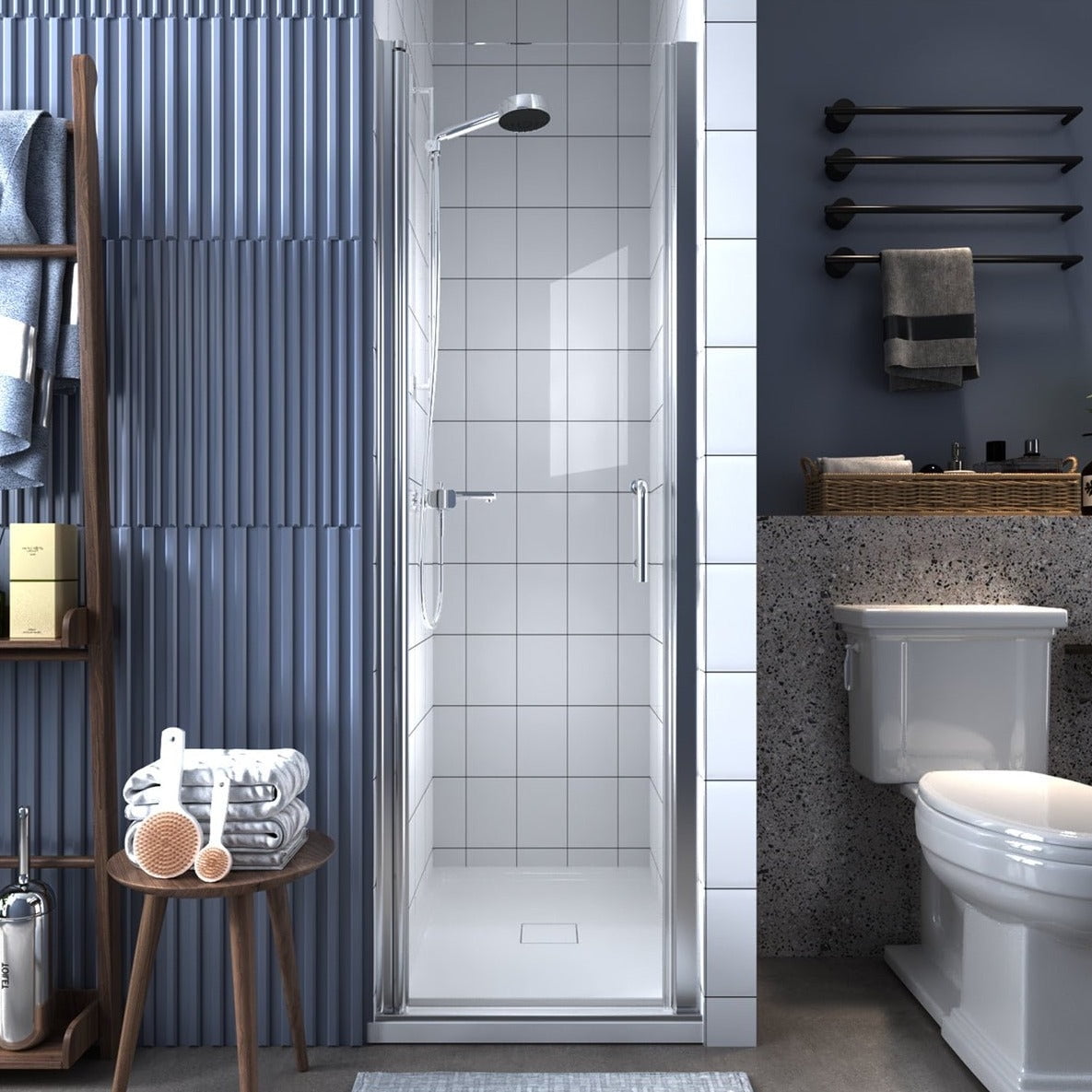Classy 24-26" W x 72" H Pivot Shower Door Semi-Frameless Chrome Glass Shower Door with Handle