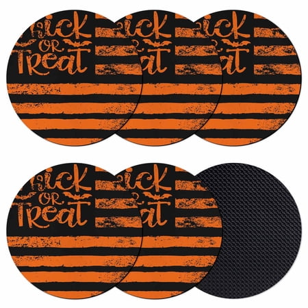 Halloween Coasters Set of 6 Absorbent Coasters for Drinks Trick Or Treat Black Orange Striped Farmhouse Coaster for Desk Coffee Table Protection Home Decor House Warming Gifts 4