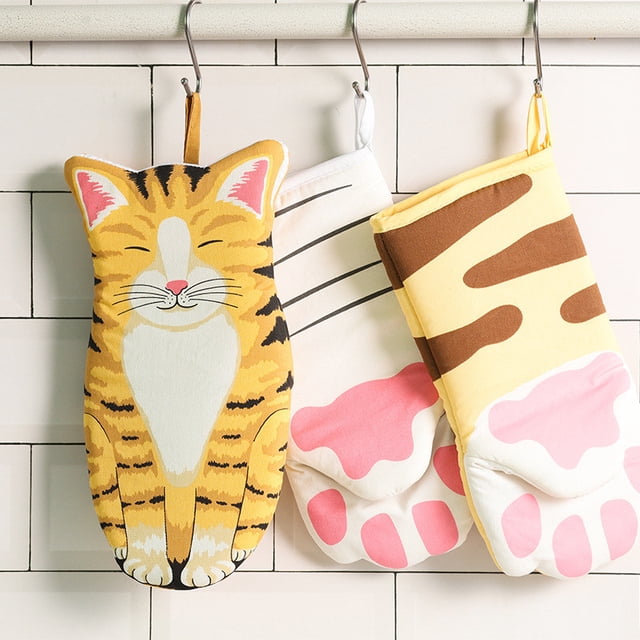 Heat Resistant Oven Mitts with Cute Cat Paw Design - Extra Long Kitchen Gloves for Baking, Grilling & Cooking