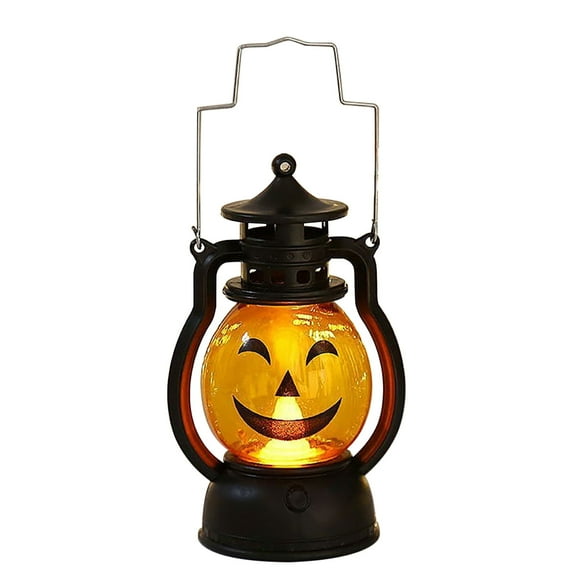 TOPRenddon Halloween Pumpkin Lamp Orange Jack-O-Lantern Mini Decorative Battery Powered LED Light Candle Hanging Ghost Lanterns Halloween Party Supplies for Indoor Outdoor Yard Decor Ornament
