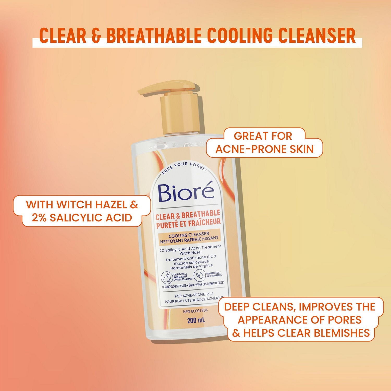 Bioré Pore Clarifying Cooling Cleanser with Witch Hazel, Salicylic