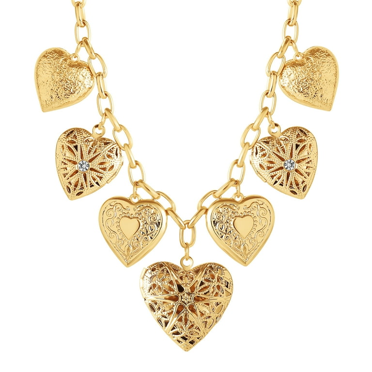 19cmMoments Heart ＋Mチャーム Jessica Simpson Women's Multi Heart Charm Necklace - Walmart.com