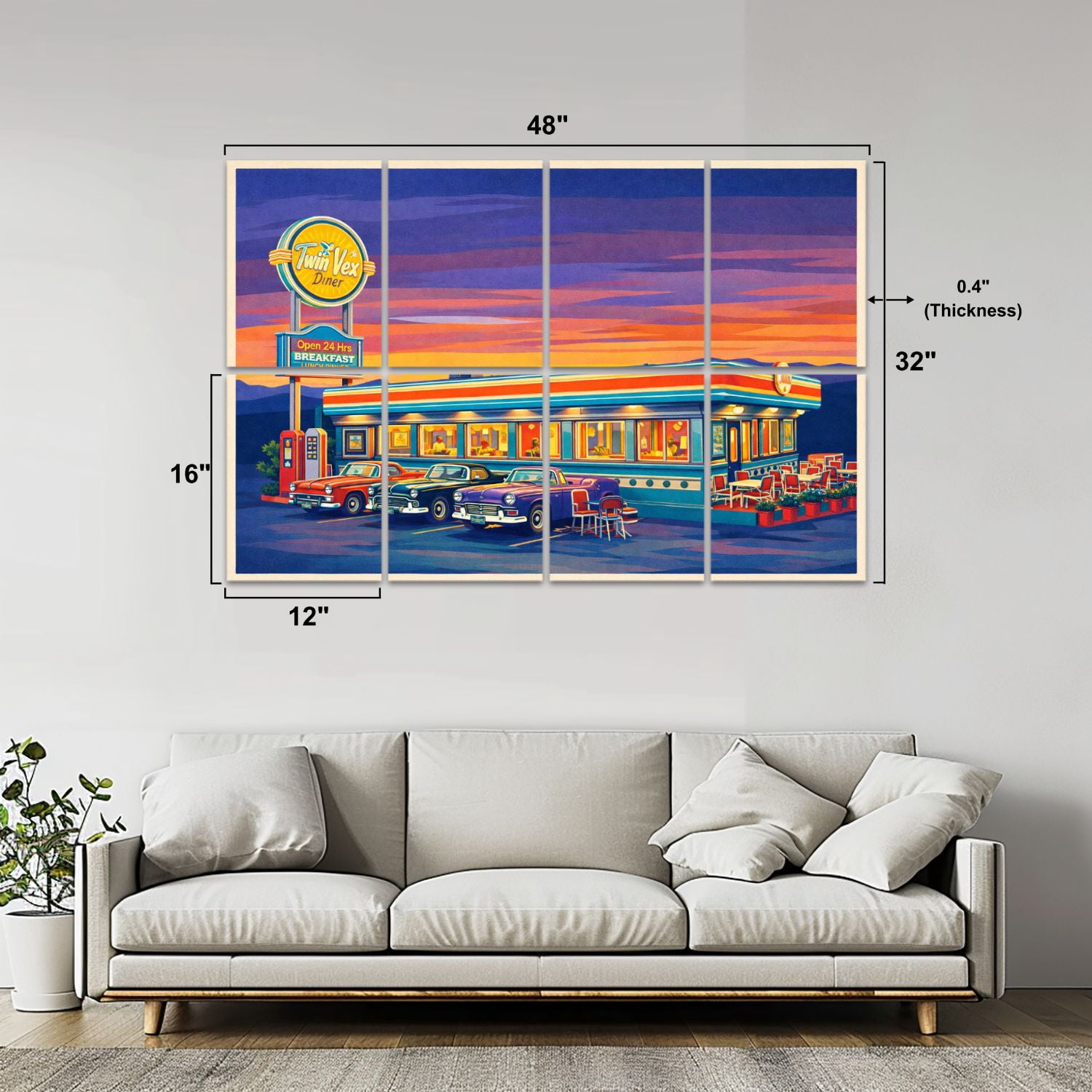 8 Pack Art Acoustic Panels Sound Absorbing american diner small town sunset Decorative Soundproof Wall Panels Self Adhesive for Nursery Game Room Bedroom 48"x32"