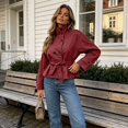 thumbnail image 5 of uublik Women's Trench Coat Red Long Sleeve Classic Overcoat Open Front Cardigan Jacket, 5 of 5