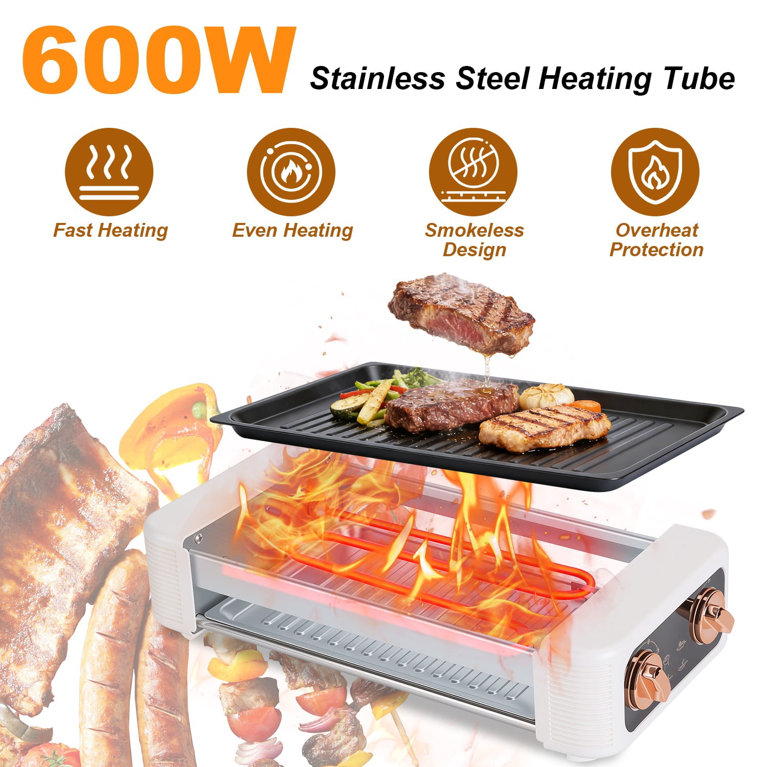Imountek Electric Hot Dog Roller with Grill & Griddle, 3 in 1 Smokeless Indoor Grill 6-Roller Non-Stick 3 Temp Levels for Indoor BBQ