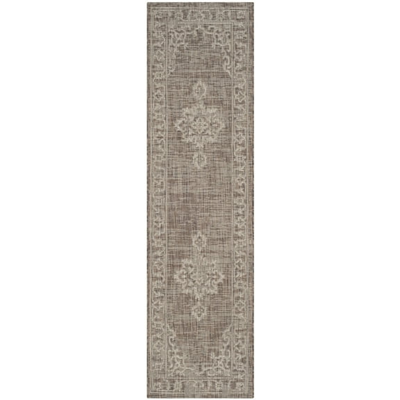 SAFAVIEH Courtyard Clodagh Medallion Indoor/Outdoor Runner Rug, Brown/Beige, 2'3" x 12'